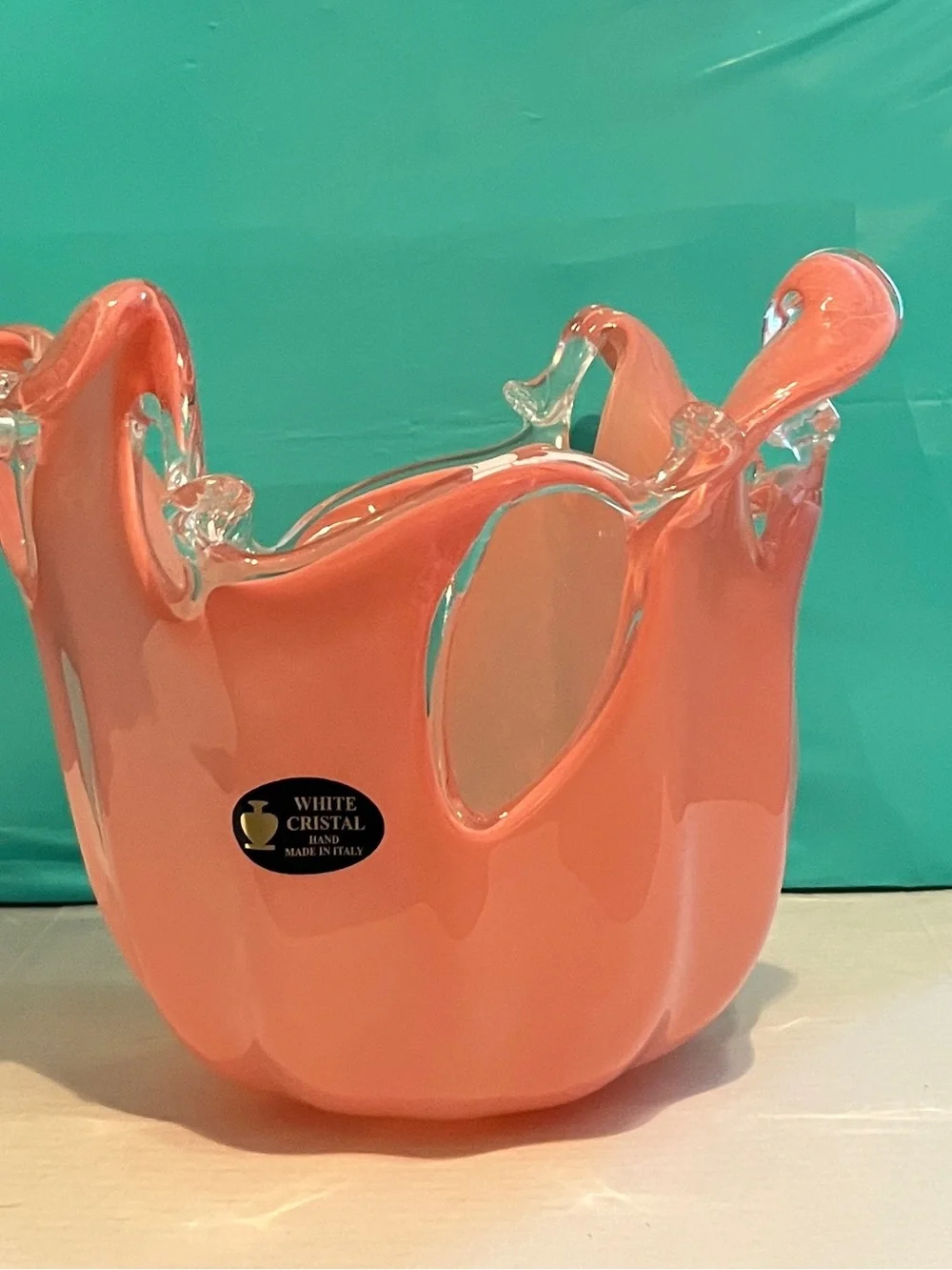 Murano Coral Pink Italian Art Glass Splash Wave Bowl